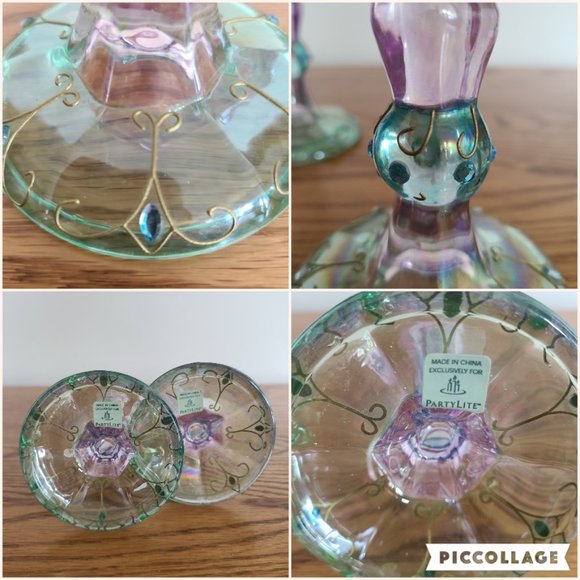 PartyLite Mardi Gras Colorful Tapered Candlestick Holder Pair Set of Two 5" Tall - Picture 17 of 17